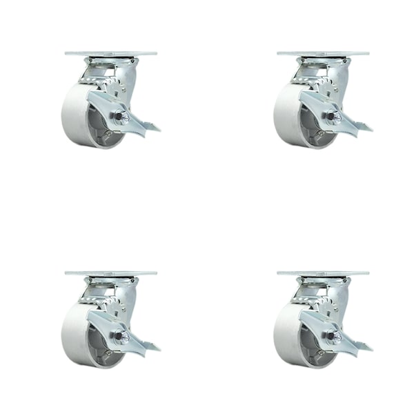 4 Inch Semi Steel Swivel Caster Set with Ball Bearings and Brakes